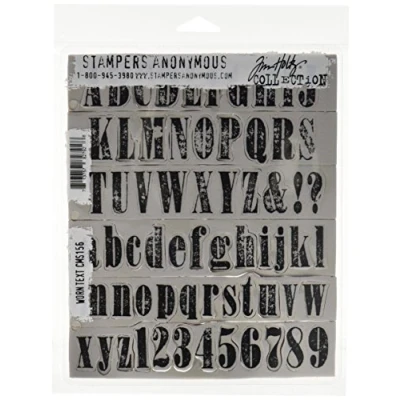 Immagine di Tim Holtz Set di timbri Stampers Anonymous su Supporto Acrilico, Gomma Originali Caratteri rovinati Red