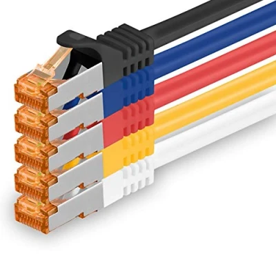 Immagine di 1aTTack.de Cat.7 Cavo di Rete 1m 5 Colori Set 03 Pezzi Ethernet LAN Cat7 Cat 7 SFTP Spina RJ45 Cat6a 10 Gbit s Compatibile con Cat5 Cat6 Cat8 per Switch Router Modem Patchpanel