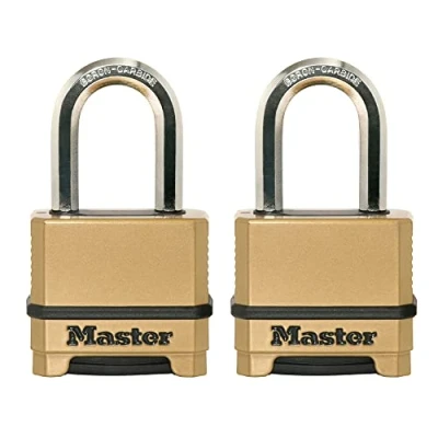 Immagine di Master Lock, Lucchetto resistente alle intemperie con combinazione ripristinabile per uso esterno, confezione da 2, M175LFEC2, oro, 3 x 5,1 9,8 cm