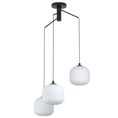 Immagine di Eglo lampada a sospensione Mantunalle, luce grappolo con 3 lampade da pranzo, illuminazione in metallo nero e vetro bianco, sala pranzo sospensione, E27, Ø 62 cm