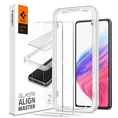 Immagine di Spigen AlignMaster Vetro Temperato compatibile con Samsung Galaxy A53 5G, 2 Pezzi, Installazione Semplice Cornice di Allineamento, Durezza 9H Pellicola prottetiva