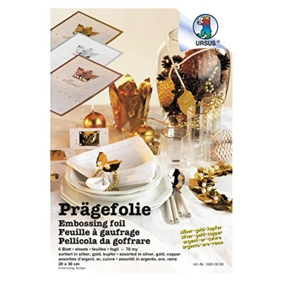 Immagine di Ursus 16830099 Pellicola in Rilievo, 6 Fogli 3 Diversi Colori, Circa 20 x 30 cm, 70 µ, Stampata su Entrambi i Lati, Ideale per Decorare Biglietti, Scrapbooking o Regali