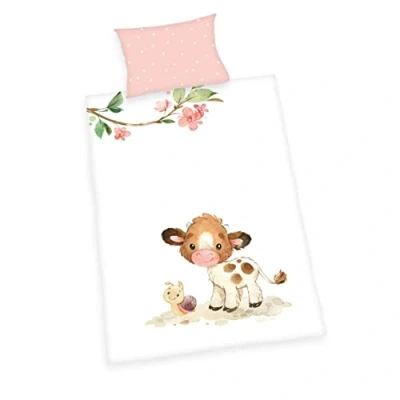 Immagine di Herding Set Biancheria da Letto con Dolce Vitellino, MADE IN GREEN by OEKO TEX, Federa ca. 40 x 60 cm, Copripiumino 135 100 Chiusura a Bottoni, 100% Cotone/Flanella, Multicolore