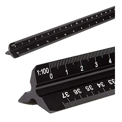 Immagine di scala architettonica Righello triangolare in alluminio, metrica 1:20, 1:25, 1:50, 1:75, 1:100, 1:125, standard 12 pollici, per architetti, studenti, disegnatori e ingegneri, nero