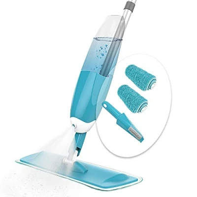 Immagine di VOUNOT Spray Mop, Lavapavimenti a Spruzzo, Mocio in Microfibra con Spruzzatore Acqua 2 Panni e 1 Pennello, 650ml, Blu