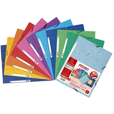 Immagine di Exacompta Cod. 55510AMZE 1 Confezione da 11 Cartelle 3 lembi con elastici angolari Cartoncino 400 g/mq certificato FSC Formato 24x32 cm per A4 Colori random