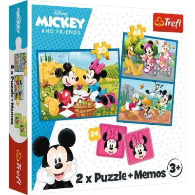 Immagine di Trefl 3in1: 2X Gioco di Memoria, 30 e 48 Pezzi, Diversi Livelli Difficoltà, 24 Memo, Topolino, Divertimento per Bambini dai 3 Anni in su Puzzle, Colore, Incontra i Personaggi Disney, 93344