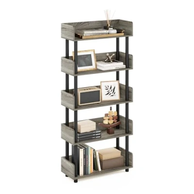Immagine di Furinno Turn N Tube Espositore a 5 ripiani, senza attrezzi, colore: rovere francese/nero