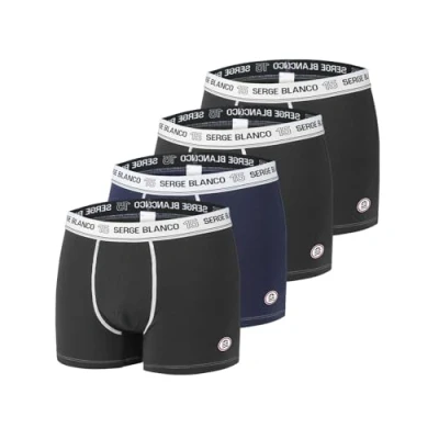 Immagine di SERGE BLANCO Boxer Uomo Cotone, comoda, vestibilità perfetta, set di 4, Nero, Blu, Taglie XXL