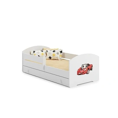 Immagine di KOBI Letto per Bambini con Sponde LUK Auto da Crosa Lettino Bambina Cassetto 160 x 80 CM Bambino Materasso Lettini una Ragazza un Ragazzo Bimbo Singolo