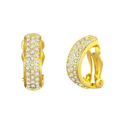 Immagine di Orecchini a clip con pavé placcati in oro creati cristalli Zircondia®
