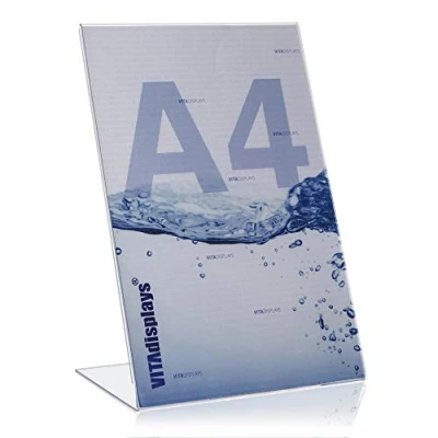 Immagine di VITAdisplays® Espositore pubblicitario a forma di L in formato verticale, plexiglas® originale Confezione singola. DIN A4 trasparente