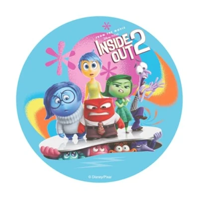 Immagine di dekora Decorazione per Torte Compleanno Cake Topper di Inside Out 2 da 20 cm Disco Ostia Commestibile Torta Senza Glutine, Zuccheri Aggiunti, Lattosio Adatto ai Vegetariani
