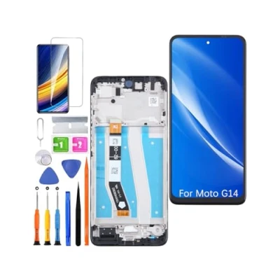 Immagine di HLYGZX Display originale di ricambio per schermo LCD Motorola Moto G14, XT2343, touch digitizer Assembly, kit riparazione (nero con cornice)