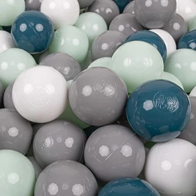 Immagine di KiddyMoon 50 Palline/7Cm Palline Morbide Colorate Per Piscina Bambini Fatto In EU, Turchese Scuro/Grigio/Bianco/Menta