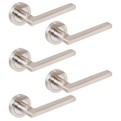 Immagine di Emuca maniglie porta interna, set di 5 coppie per da interno con rosetta D.50 mm, Alluminio e zama, Nickel satinato.
