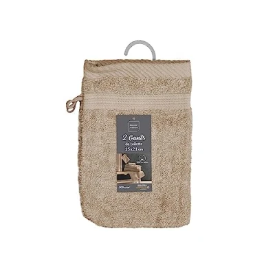 Immagine di Douceur d&#039;Intérieur, 2 guanti da bagno (15 x 21 cm) teneresse tortora
