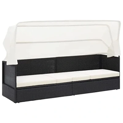 Immagine di vidaXL Divano da Giardino con Tettoia Divanetto Esterni Salottino per Patio Mobili Arredamento in Polyrattan Nero