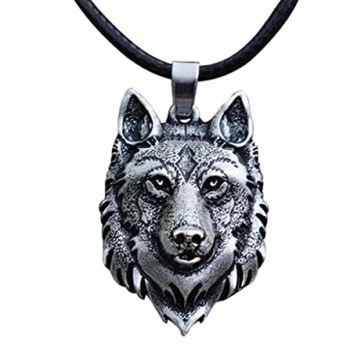 Immagine di southbankstore Collana vichinga a forma di testa lupo ciondolo Fenrir nordico con amuleto scandinavo, Acciaio inossidabile