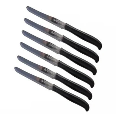 Immagine di De Luca Set di COLTELLI da TAVOLA 6 Pezzi Lama Acciaio Inox Manico Nero