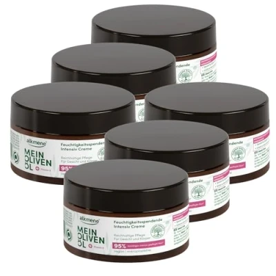 Immagine di alkmene 6 x Crema intensiva per la pelle secca 200 ml 95% conferma intensamente curata con olio d&#039;oliva idratante corpo uomini e donne