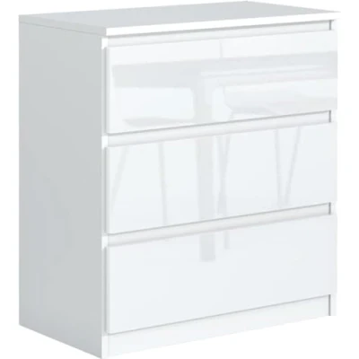Immagine di Cassettiera Lucida Bianca con 3 cassetti 70 cm, Armadio Camera da Letto, Corridoio, Soggiorno, H : 78,5 L P 39 cm Cassettiera, Mobiletto Multiuso, Mobile Cucina, Armadietti Salvaspazio
