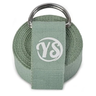 Immagine di Yoga Studio Cinghia da yoga, 2,5 m, extra lunga, resistente, in cotone biologico, regolabile, con anello a D, cintura per esercizi, pilates, danza, allenamento, palestra, fisioterapia, verde