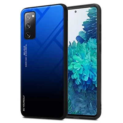 Immagine di Cadorabo Custodia compatibile con Samsung Galaxy S20 FE in BLU NERO Coperchio protettivo bicolore silicone TPU e retro vetro temperato