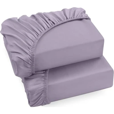 Immagine di Utopia Bedding Set di 2 Lenzuolo con Angoli Due Piazze Matrimoniale 180x200cm Lavanda Microfibra Spazzolata Sotto Elasticizzato