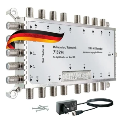 Immagine di SCHWAIGER 5224 Distributore SAT Multiswitch a 16 partecipanti Digitale Vie con Alimentazione Esterna incl. Accessori di Montaggio