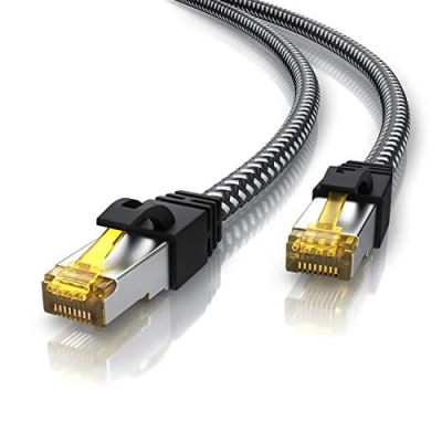 Immagine di CSL cavo di rete CAT 7 Gigabit Ethernet LAN, 10 m, guaina cotone, 10000 Mbit s, patch, Cat.7, grezzo S FTP PIMF, schermatura con spina RJ 45, switch router modem access point