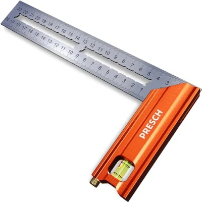 Immagine di Presch squadra da falegname 200mm Piccola Include calibro di marcatura antiruggine (20 cm), livella a bolla e punta 90 45 falegnameria, carpentiere