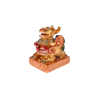 Immagine di Lachineuse Figura Pi Xiu Statuetta Lion Dragon Feng Shui 6 x 7 5 cm Simbolo di Protezione e ricchezza Decorazione Tradizionale Asiatica Cinese per Ufficio, casa Colori Dorati