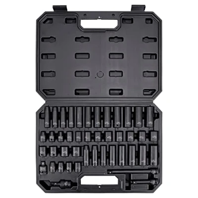 Immagine di Amazon Basics Set di chiavi a bussola esagonali impatto da 9,5 mm (3/8), con custodia 44 pezzi