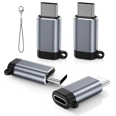 Immagine di MoKo Adattatore Lightning Femmina a USB C Maschio 4 Pezzi, da per iPhone 15 PRO Max Plus, iPad Air, Ricarica, Non Audio/OTG, Grigio