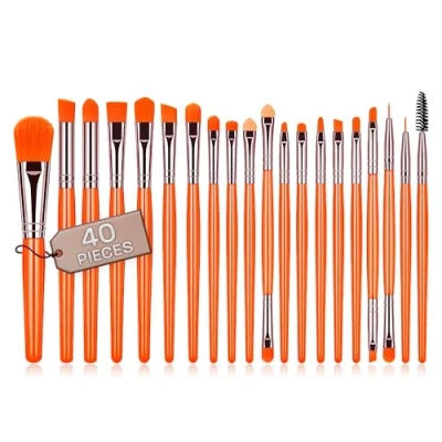 Immagine di pennelli make up professionali set 40 pezzi setole sintetiche di qualità correttore per ombretto fard trucco kit (Arancione)