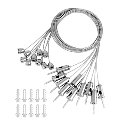 Immagine di QWORK® 10 pezzi cavo di sospensione in acciaio inossidabile, 1.5 mm x 1 m, fune metallica, fissaggio a soffitto, per plafoniera pannello LED