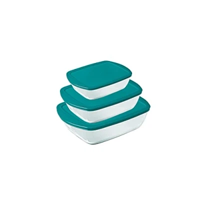 Immagine di Pyrex® Cook &amp; Store Set di 3 piatti rettangolari in vetro con coperchi (0,4 l, 1,1 l e 2,5 l) Senza BPA
