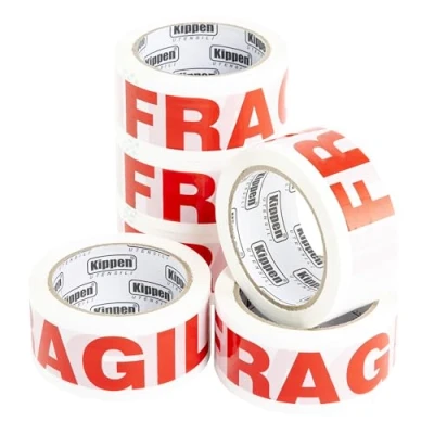 Immagine di KIPPEN 9004W Confezione da 6 Rotoli di Nastro Adesivo per Imballaggi con Scritta Fragile, Bianco/Rosso