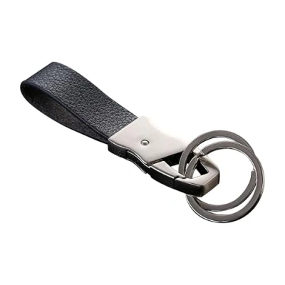 Immagine di Cerbery® portachiavi in pelle elegante con anelli e scatola Regalo auto fotoincisione anello Signore Uomini (Argento)