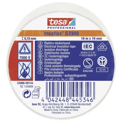 Immagine di tesa tesaflex IEC 53988 00143 00 Nastro isolante Bianco (L x L) 10 m 19 mm 1 pz.