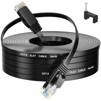 Immagine di Cavo Ethernet 30 Metri, Lan Cat 6 lungo Internet Piatto ad Alta Velocità 1000mbit/s Gigabit di Rete Rj45 UTP Patch Nero 30m per Router Modem