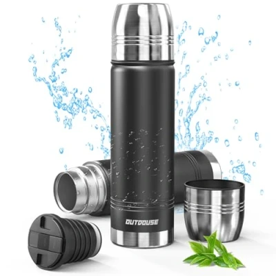 Immagine di Borraccia Termica, in Acciaio Inox d&#039;Acqua 100% Impermeabile da 750ml, 500ml, 350ml, Termos Caffè, Senza BPA, Bottiglie isolate per Sport ed Esterni (750ml)