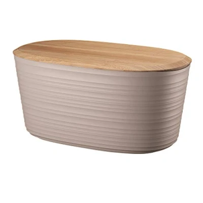 Immagine di Guzzini Tierra, Cassetta Pane in Plastica Riciclata con Coperchio Tagliere Bamboo Grigio Tortora, 39.2 x 23.2 h 19 cm 10 lt 179600158