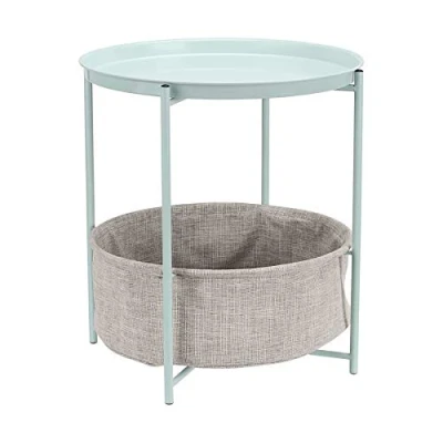 Immagine di Amazon Basics Tavolino rotondo con spazio per stoccaggio, Comodino, verde menta tessuto melange grigio, 44.96 x 48 cm