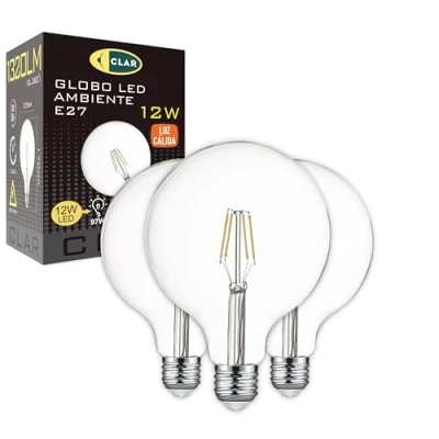 Immagine di CLAR lampadina a globo E27 LED, LED vintage G125 filamento, 12W Luce Calda 2700ºK (Pack 3)