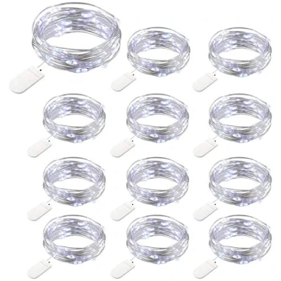 Immagine di 12 Pezzi Luci Stringa Filo Di Rame Lucine Decorative a Batteria, 2m 20LEDs Micro Catena Lampada d&#039;Atmosfera, Impermeabile Ip65 Della Bottiglia Per DIY Feste Giardino Natale, Bianco Freddo