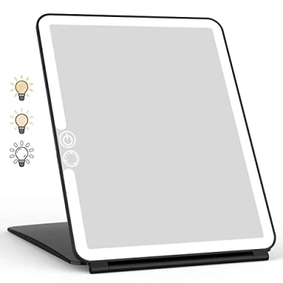 Immagine di WEILY Specchio Trucco con 72 Luci LED, Touch Screen Tre Colori Regolabile Illuminato Trucco, 2000 mAh USB Ricaricabile da Viaggio (Nero)