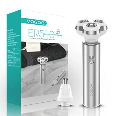 Immagine di VOGOE Rasoio Elettrico Barba Uomo, Ricaricabile 3D Rasoi Rotanti Elettrici Per Barba, Wet &amp; Dry Con Rifinitore Naso, Senza Fili, Argento ER510