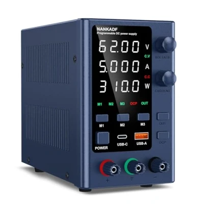 Immagine di NANKADF Alimentatore da Banco 0 62V/0 5A, Laboratorio Regolato ad alta Precisione Display a LED 4 cifre, con Controllo Encoder e Memoria dati